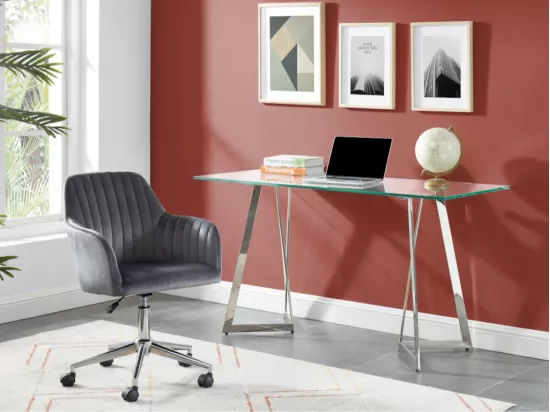 Chaise de bureau - Velours - Gris - Hauteur réglable - ELEANA