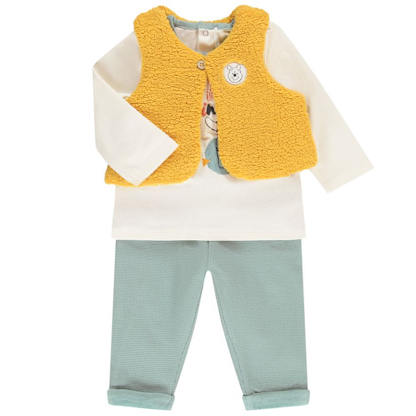 Ensemble gilet en bouclette + t-shirt Winnie l'Ourson + pantalon pour bébé garçon - Blanc