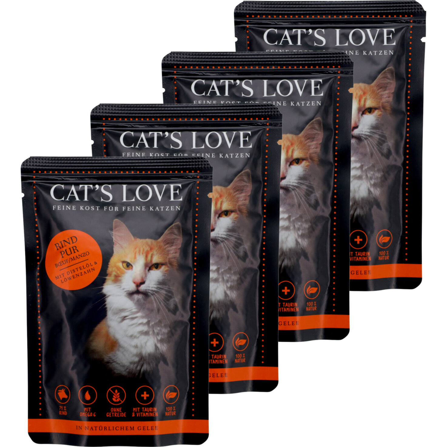 Cat's Love Katzenfutte in Gelee Adult Rind Pur 4x 85g