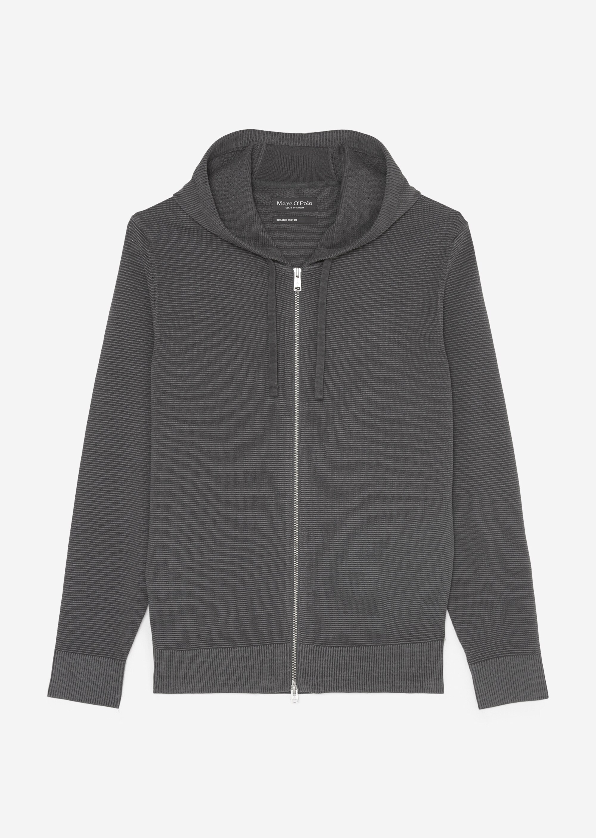 Kapuzen-Strickjacke regular mit quer gerippter Ottoman-Struktur