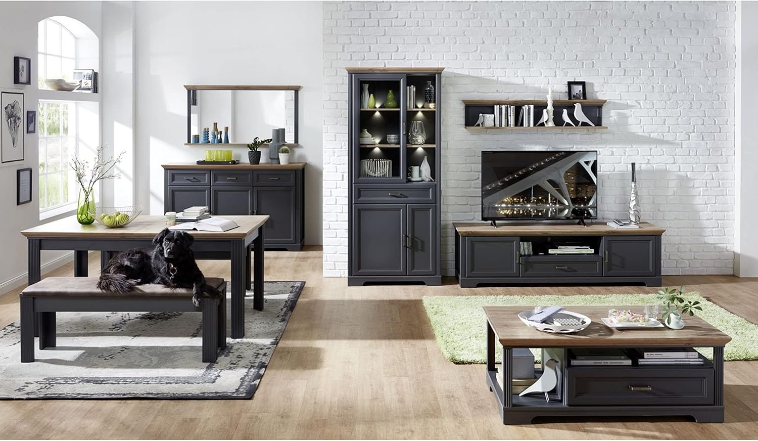 Stella Trading JASMIN Sitzbank in Braun, Graphit - Esszimmerbank in Leder-Optik für Ihren Wohn- & Essbereich im Landhausstil - 126 x 48 x 41 cm (B/H/T)
