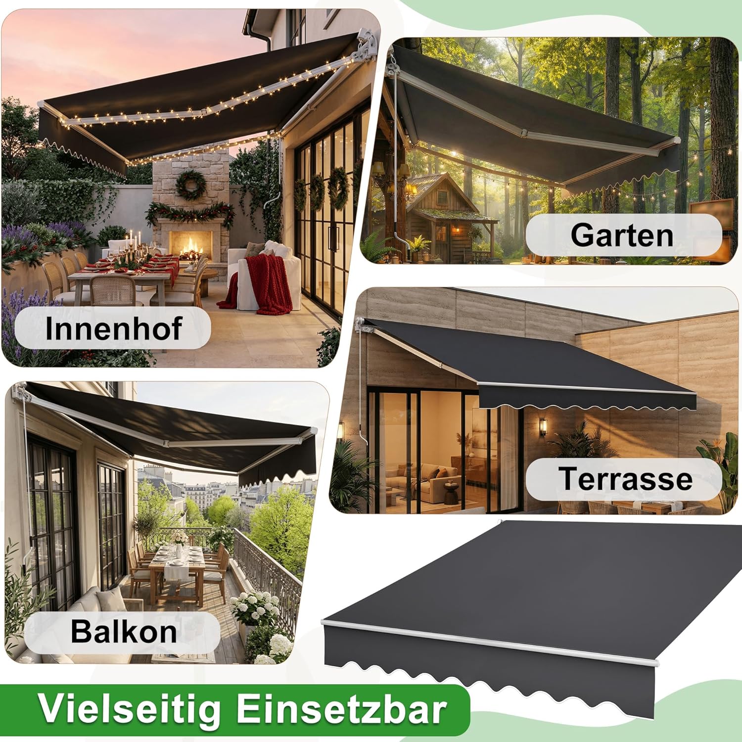 Aluminium Markise 4 x 3 m Balkonmarkise Sonnenschutz Kassettenmarkise Gelenkarmmarkise Sonnensegel Dunkelgrau