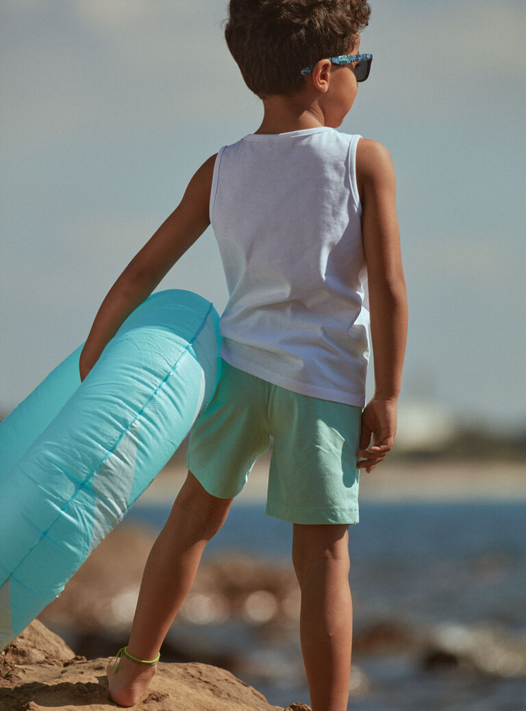 Débardeur et short écru et turquoise en jersey