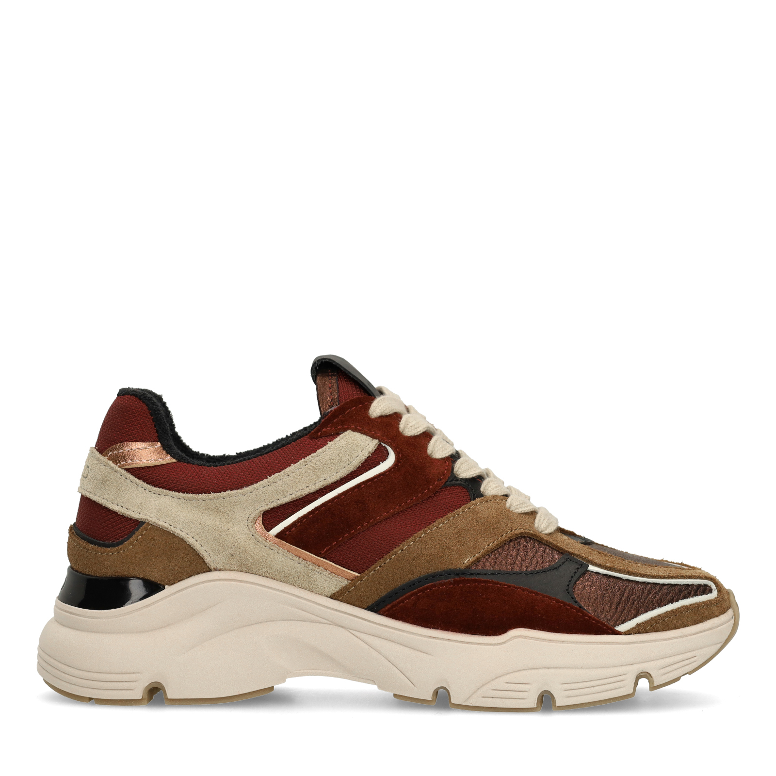 Beige leren sneakers met multicolor details