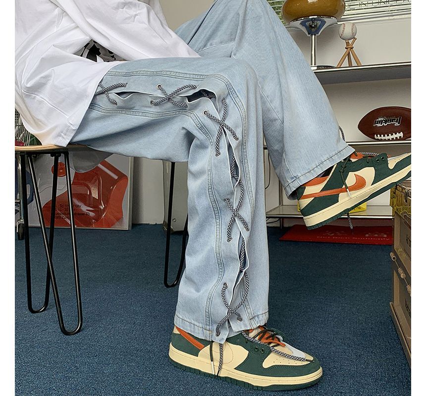 Koiyua - Rechte jeans met vetersluiting