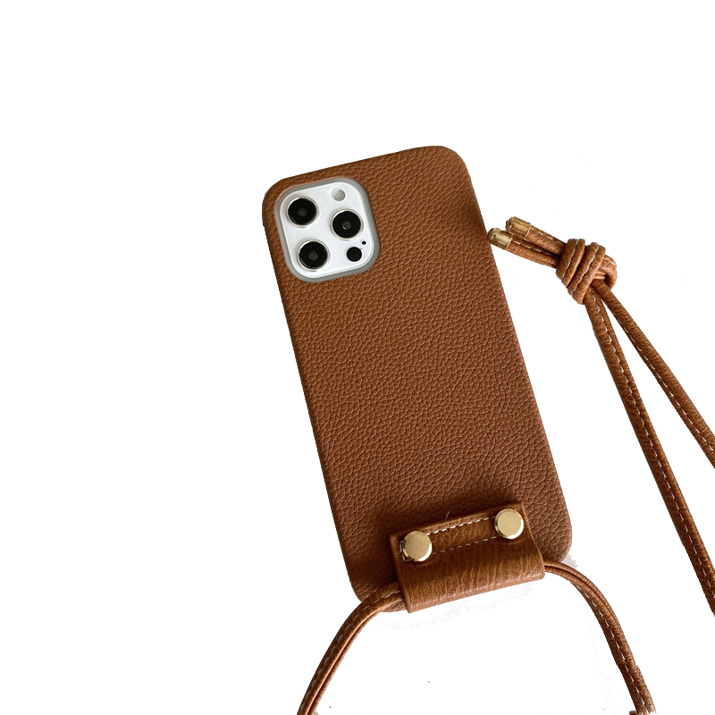 iPhone 12 / iPhone 12 Pro Necklace Leder Schutz Hülle   Handykette (140cm) - Braun