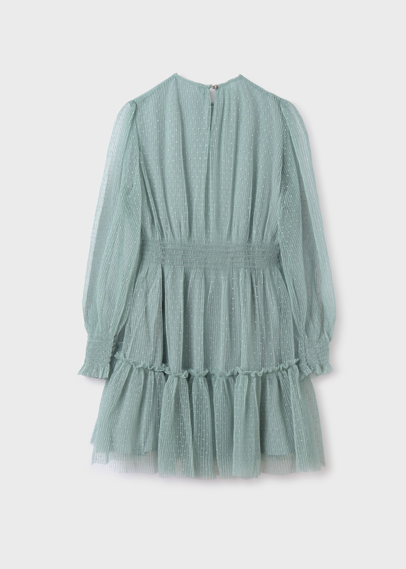 Vestido infantil de tule com estampa de bolinhas, verde-água