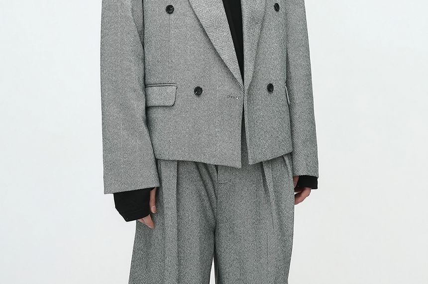 FAERIS - Dubbelrijs effen blazer / Hoge taille wijde broek