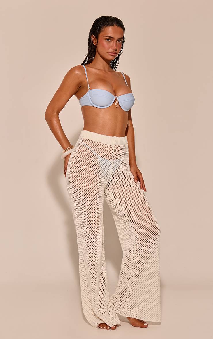 Blanc Pantalon De Plage Droit En Tricot Crochet