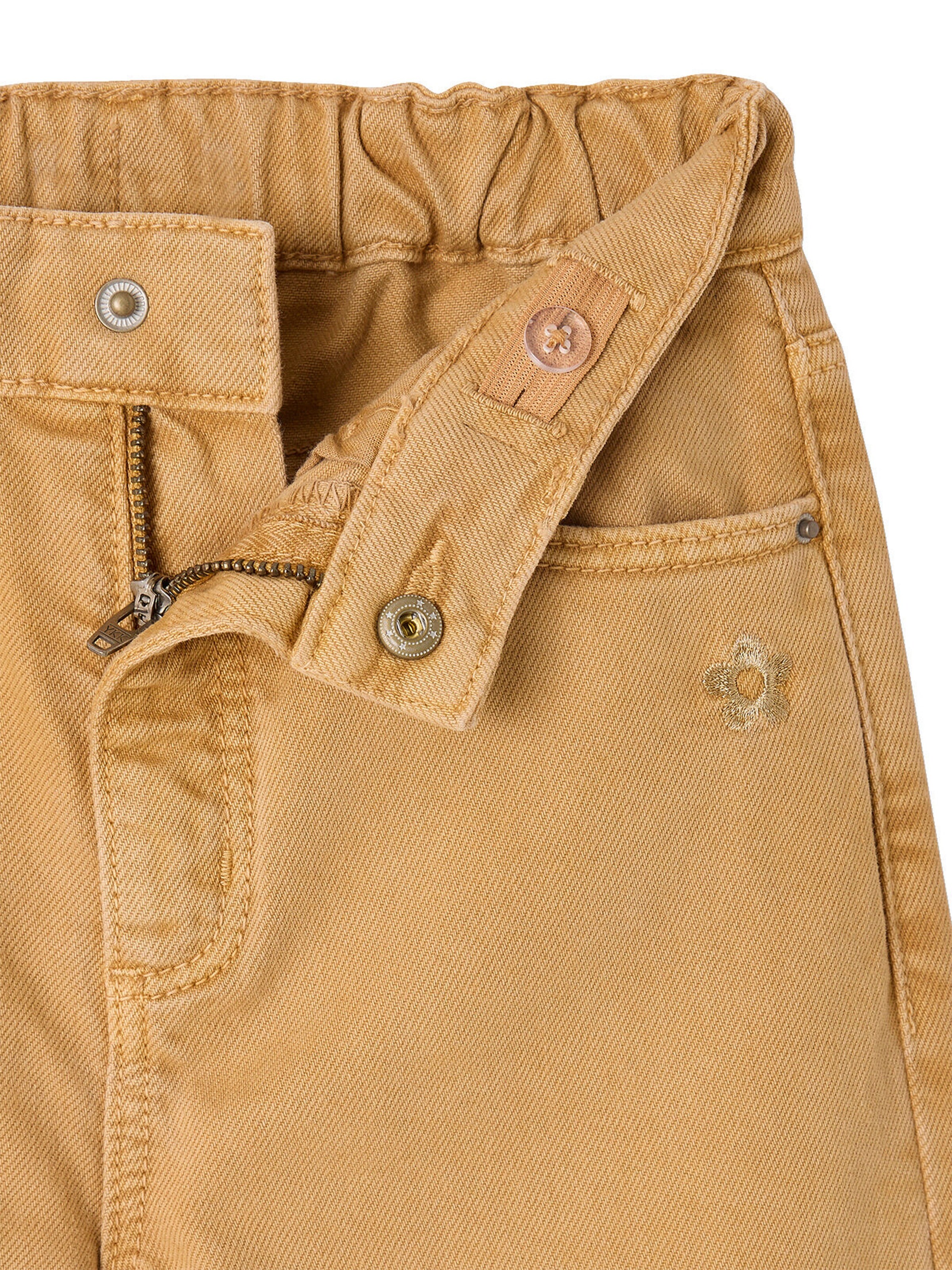 Vertbaudet Weite Mädchen Hose mit Blumenstickerei senfgelb
