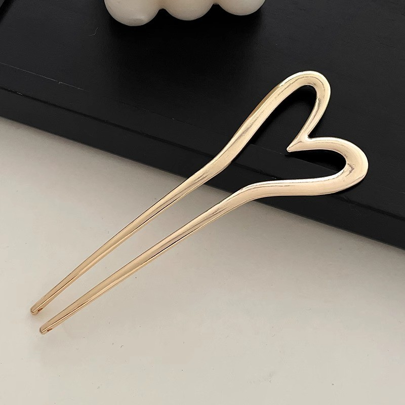 (13cm) Haarnadel Metall French Twist Haargabel Dutt Haarschmuck Accessoire Herz - Gold