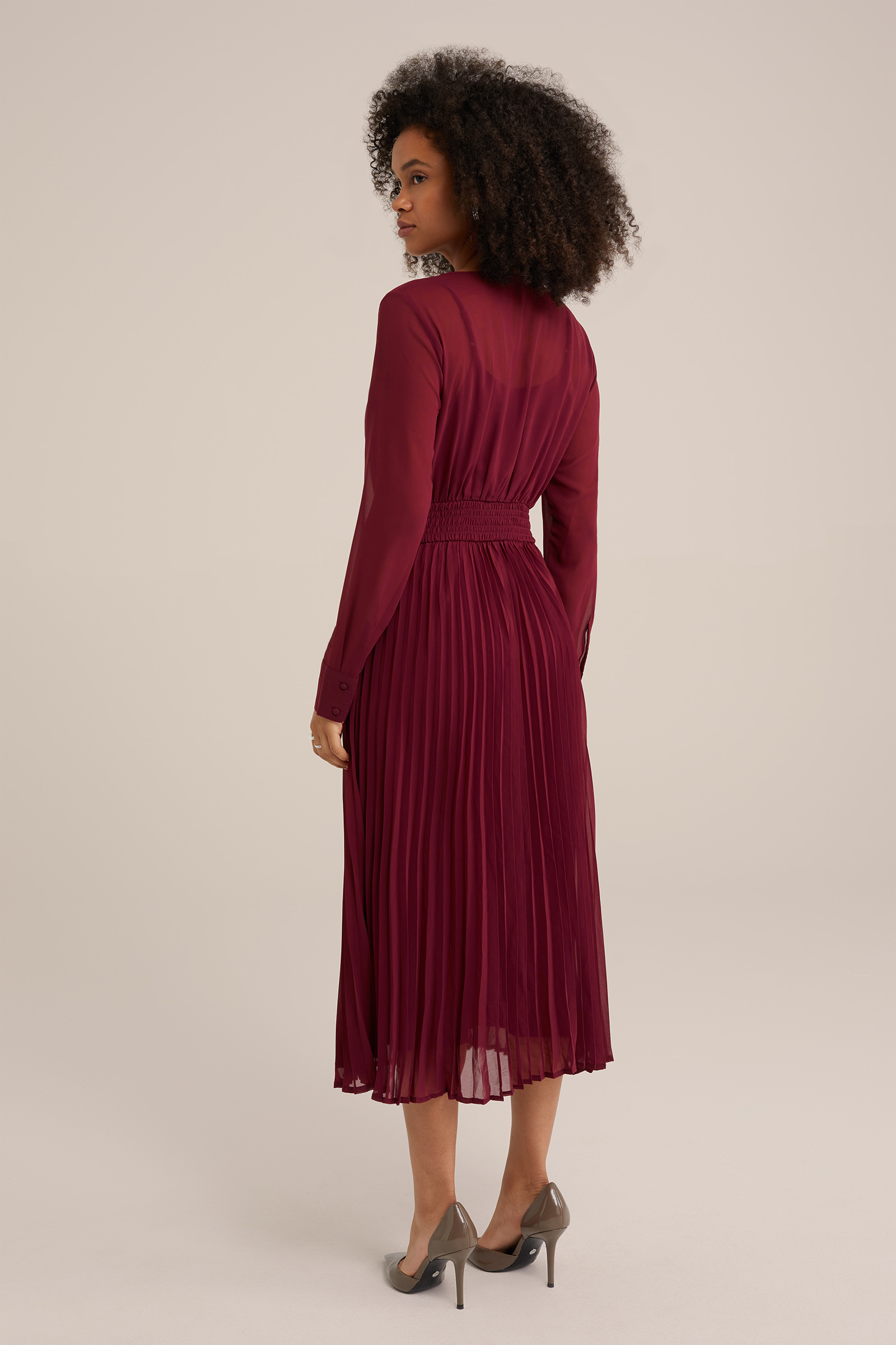 jurk met dessin WE Fashion Donkerrood