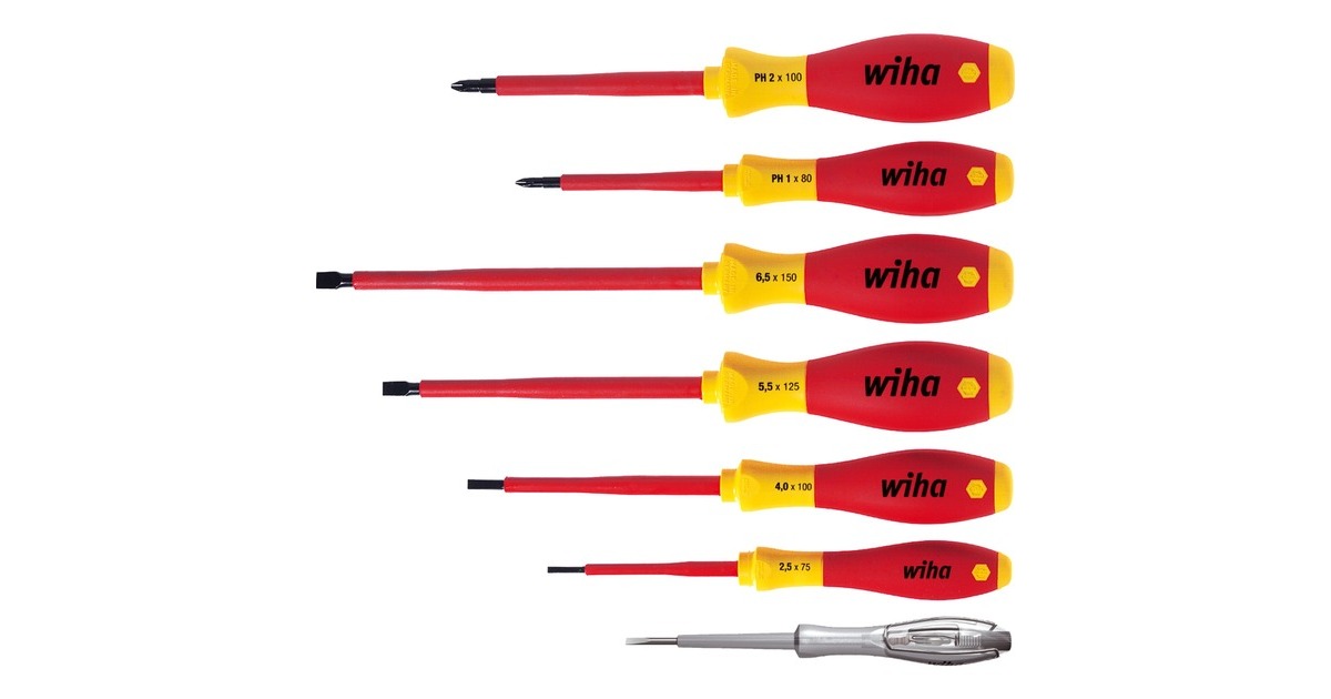 WihaSchroevendraaierset SoftFinish electric  (Rood/geel, 7-delig)