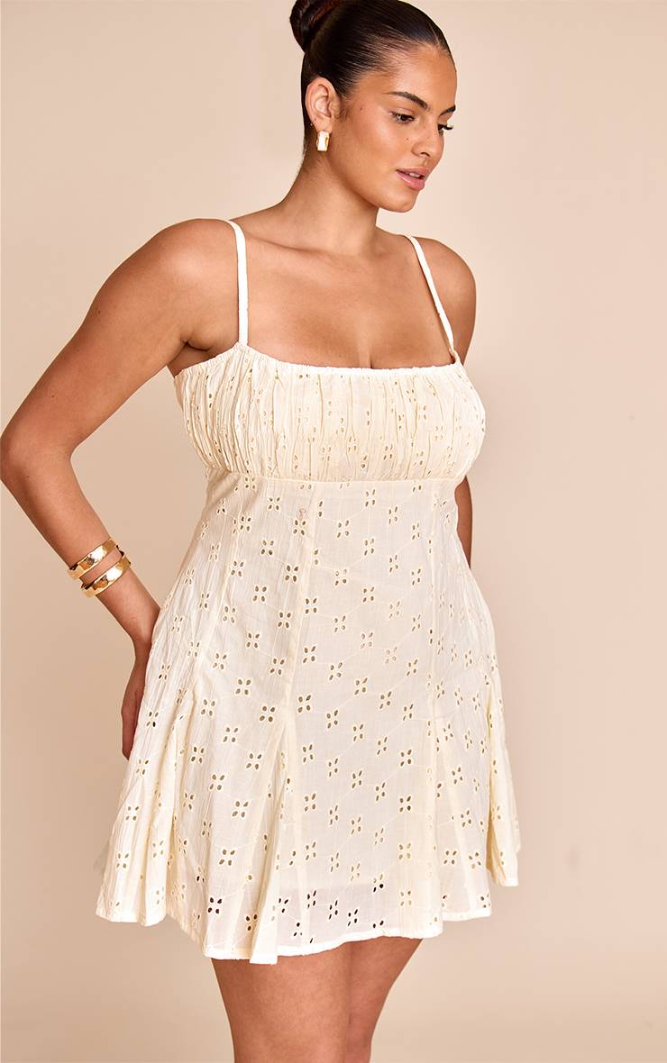 Citron Robe Droite Plissée À Bretelles En Broderie Anglaise Grande Taille