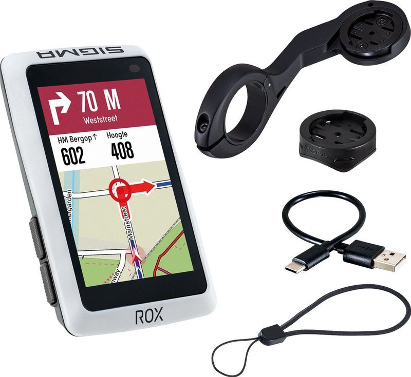 Sigma ROX Evo GPS Fietscomputer White long Butler GPS out front houder