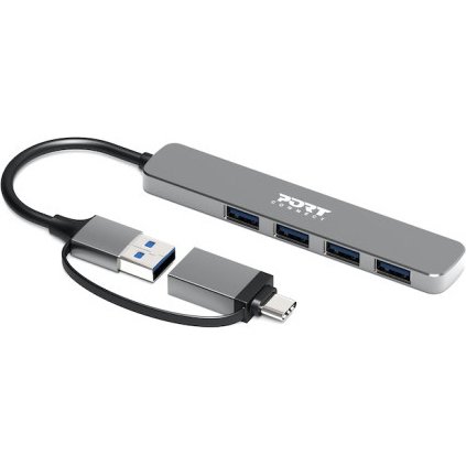 Port Designs 900161 hub & concentrateur USB 2.0 Type-A 5000 Mbit/s Argent