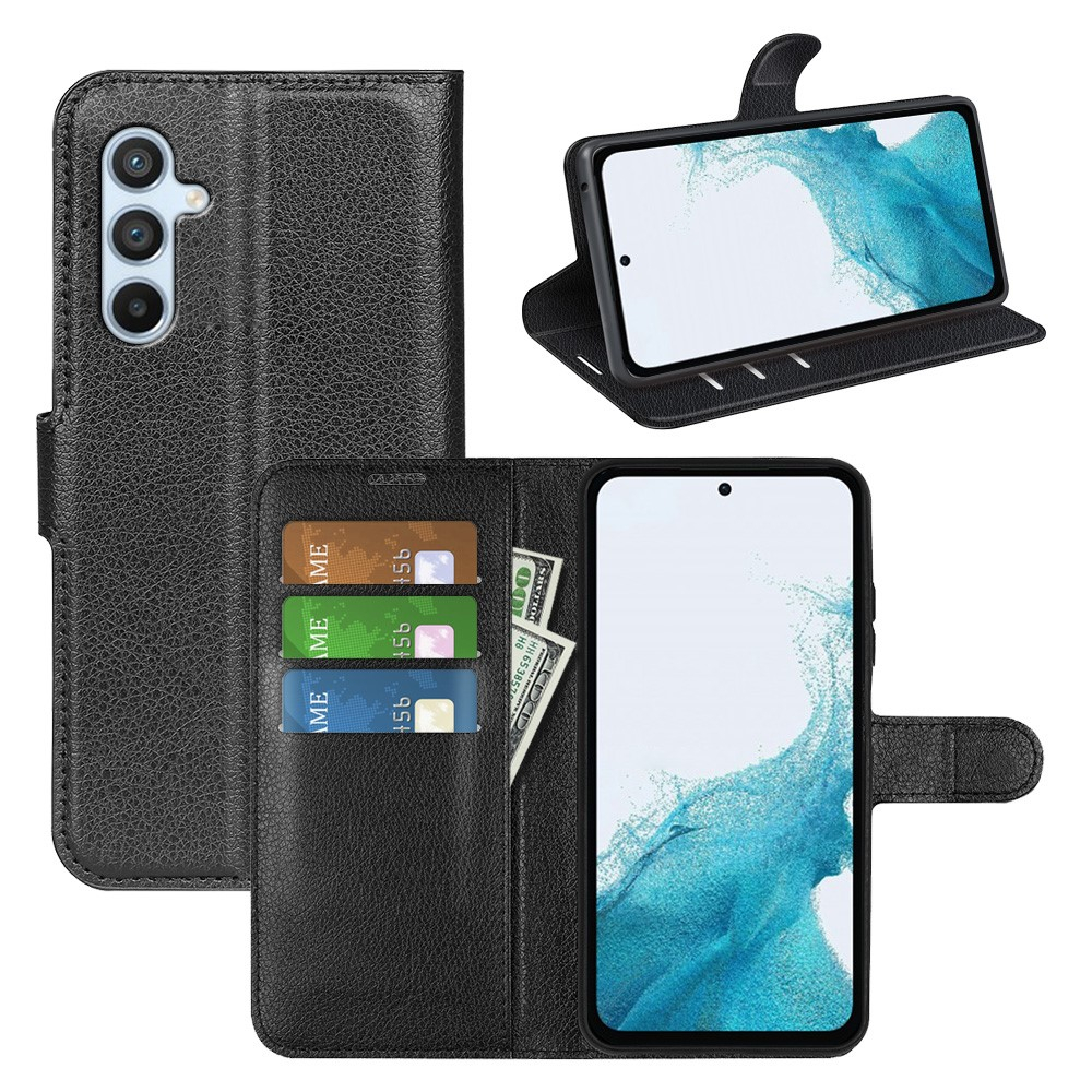 Samsung Galaxy A54 5G Leder Tasche Flip Cover Litchi Look - Schwarz