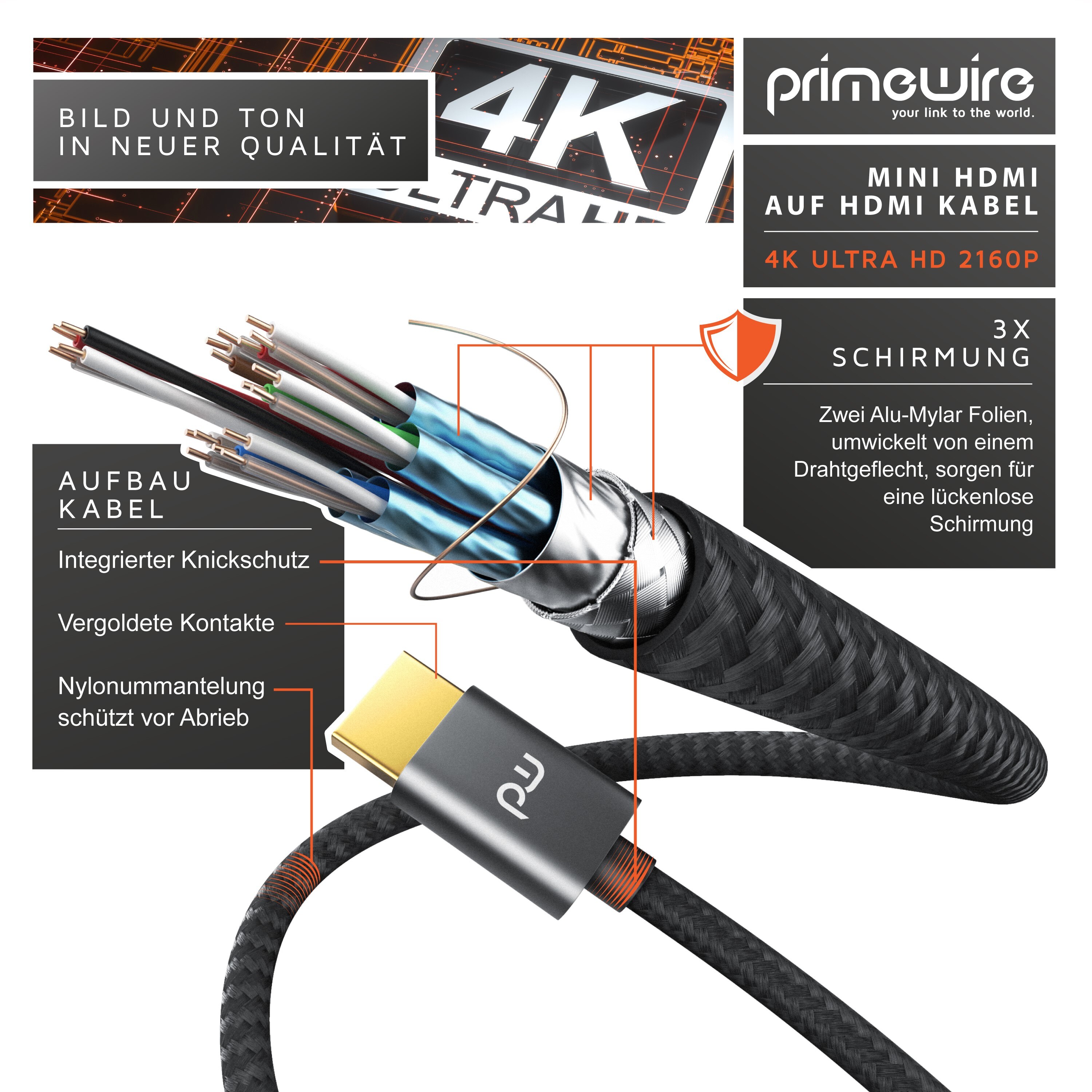 Primewire 8K HDMI auf Mini HDMI Adapterkabel 2.1, 4K 3840 x 2160 @ 60 Hz - 2m