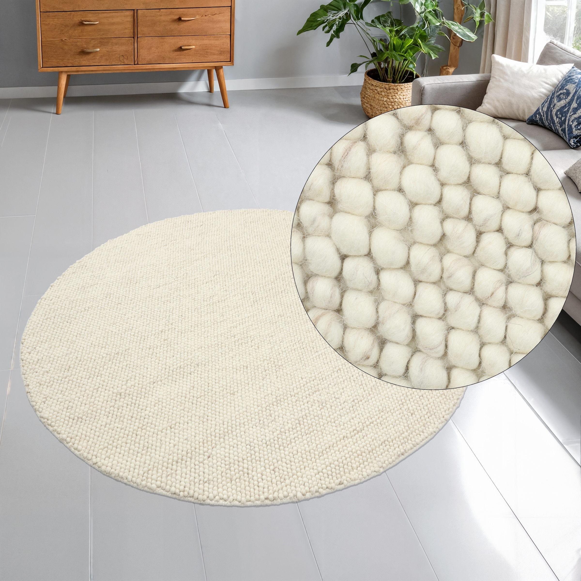 my home Wollteppich »Wolly« rund 14 mm Höhe Wolle, handgewebt, Handweb Teppiche, Wohnzimmer, Schlafzimmer