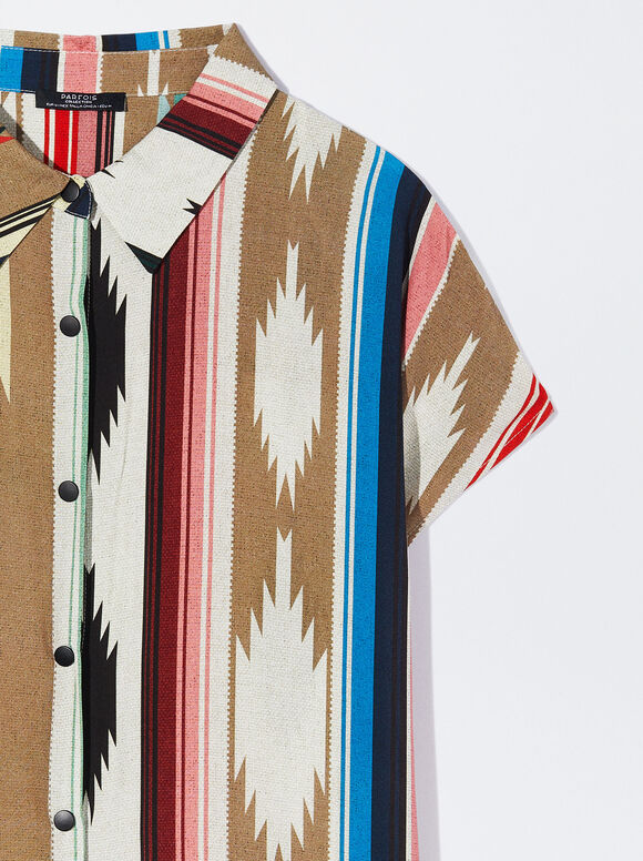 Vestido camisa estampado - Multicolorido