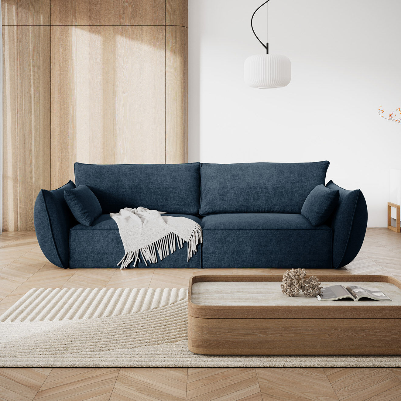 Mazzini Sofas Canapé Vanda 3 Places bleu roi - 208x100x85 cm