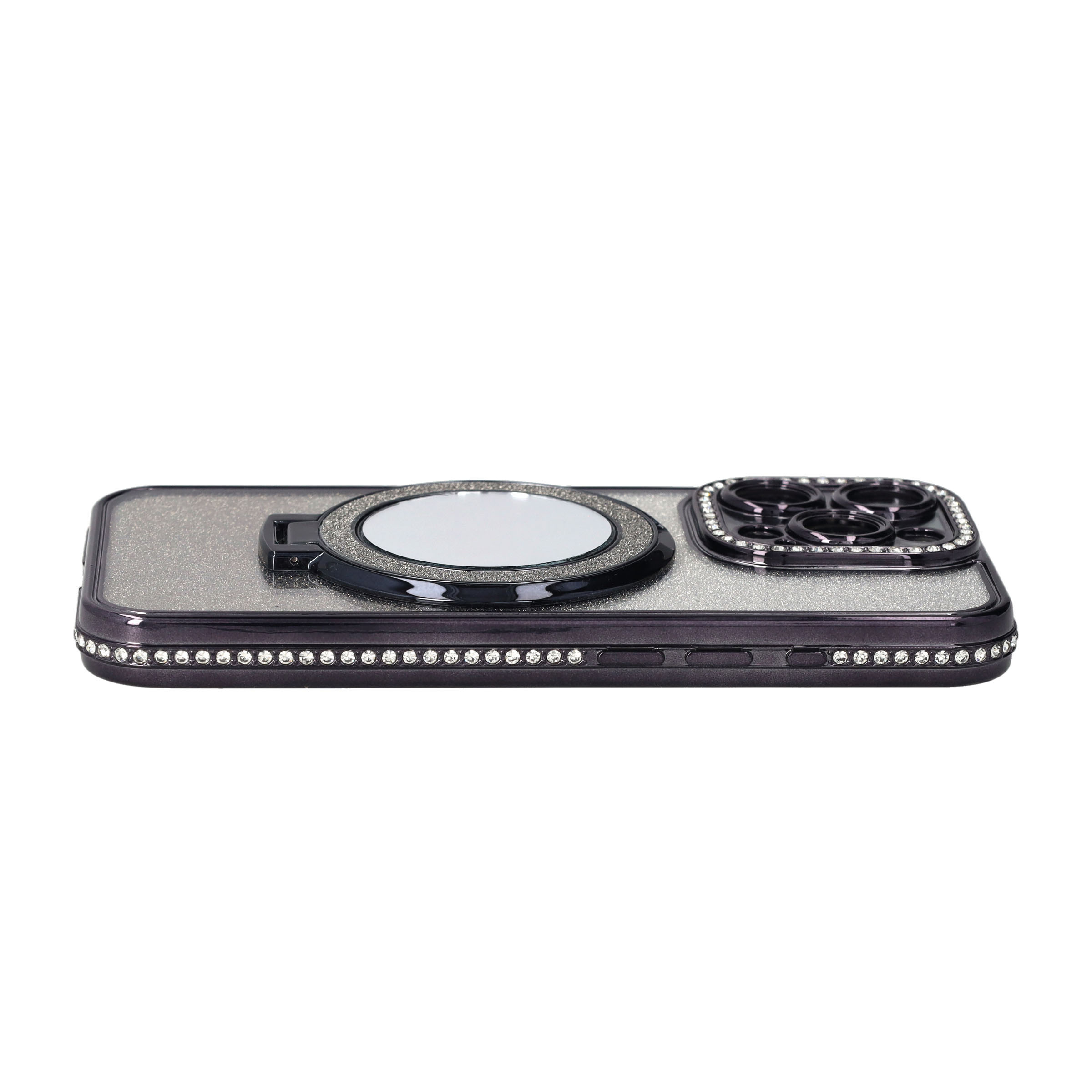 iPhone 16 Pro MagSafe Gummi Case Hülle im Glitzer Design   Magnetischer Kickstand Haltering - Schwarz / Silber