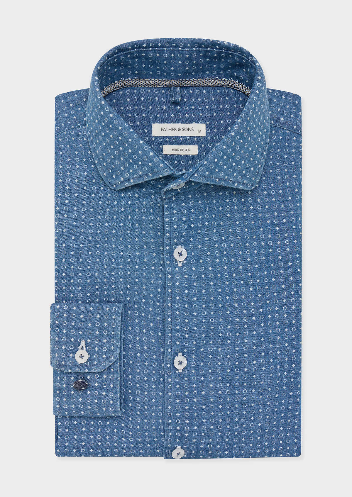 Chemise sport Regular en pinpoint de coton bleu glacier à motif fantaisie blanc