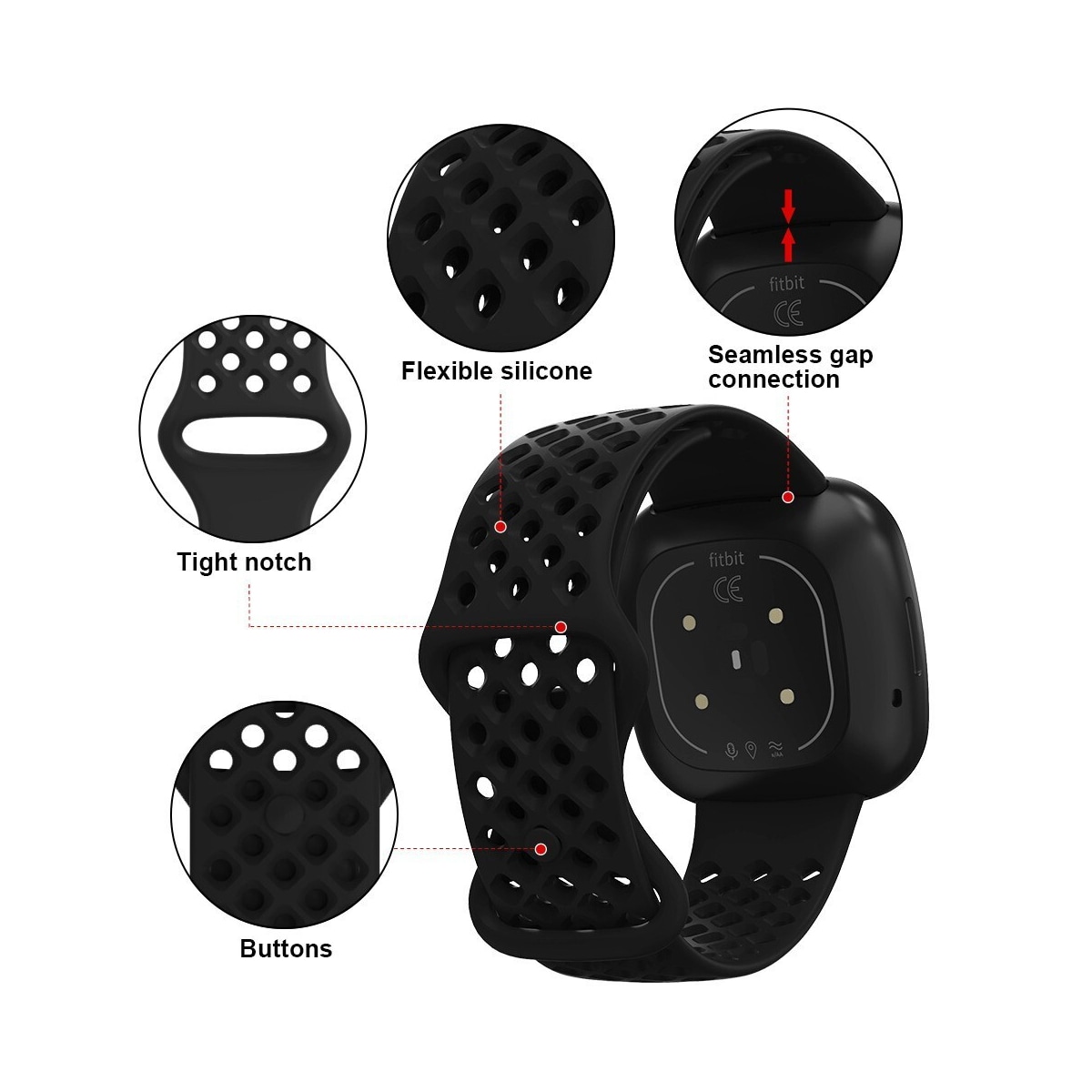 Silikonklokkerem for Fitbit Versa 3 / Fitbit Sense Sort