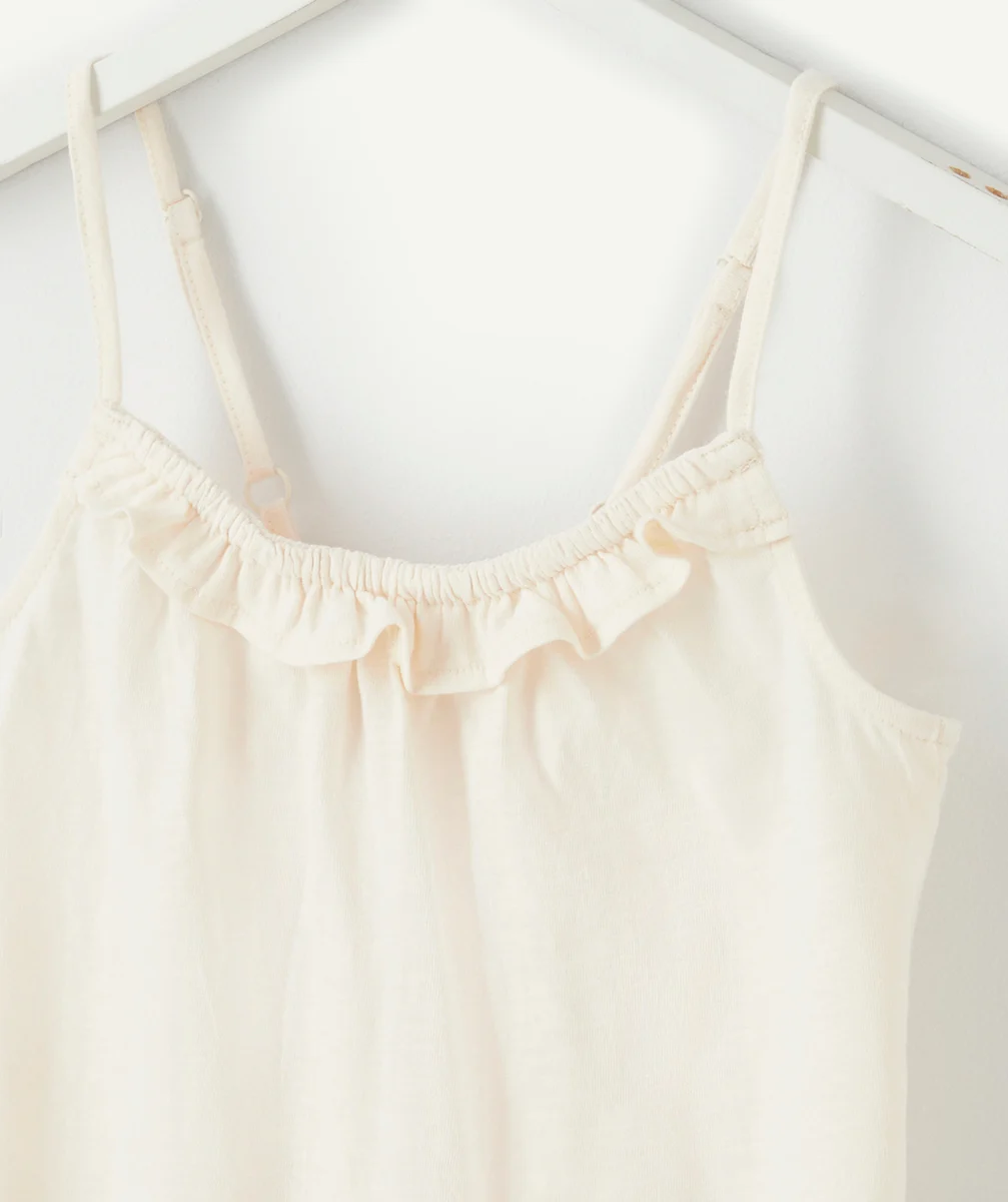 T-SHIRT À BRETELLES FILLE BLANC EN FIBRES RECYCLÉES