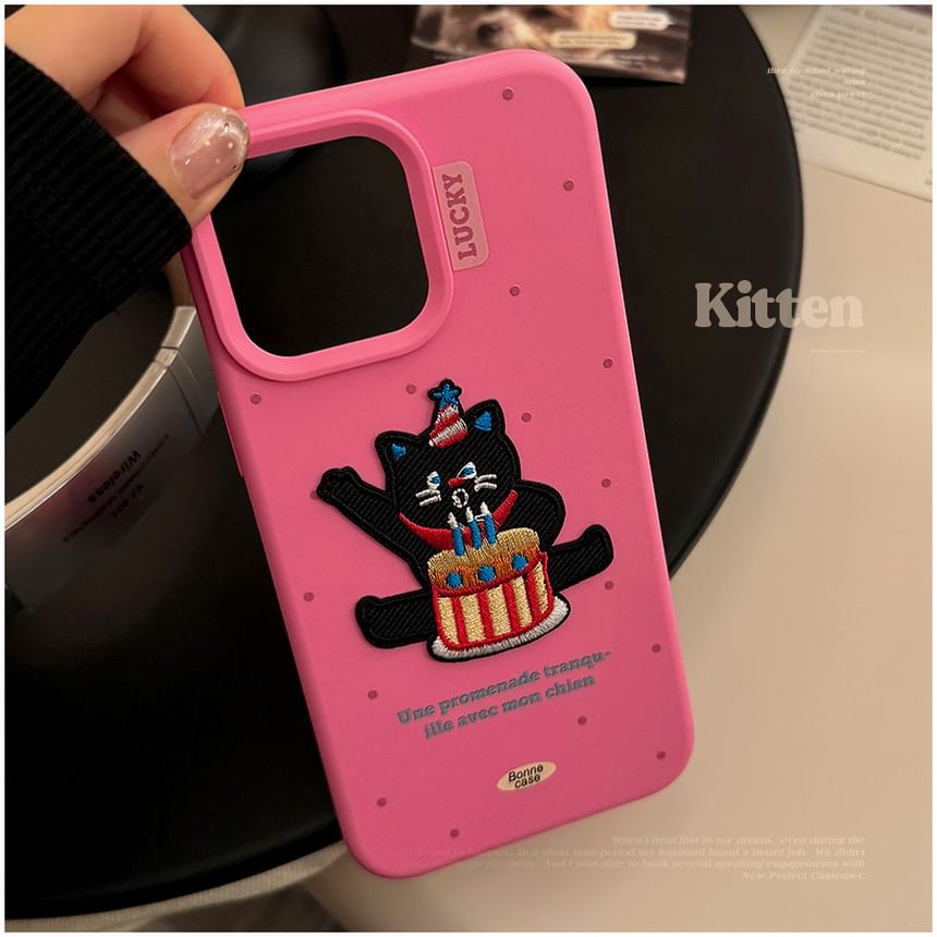 Voor het geval dat - Geborduurd hoesje met kattentaartje - iPhone 16 / iPhone 15 / iPhone 14 / iPhone 13 / iPhone 12