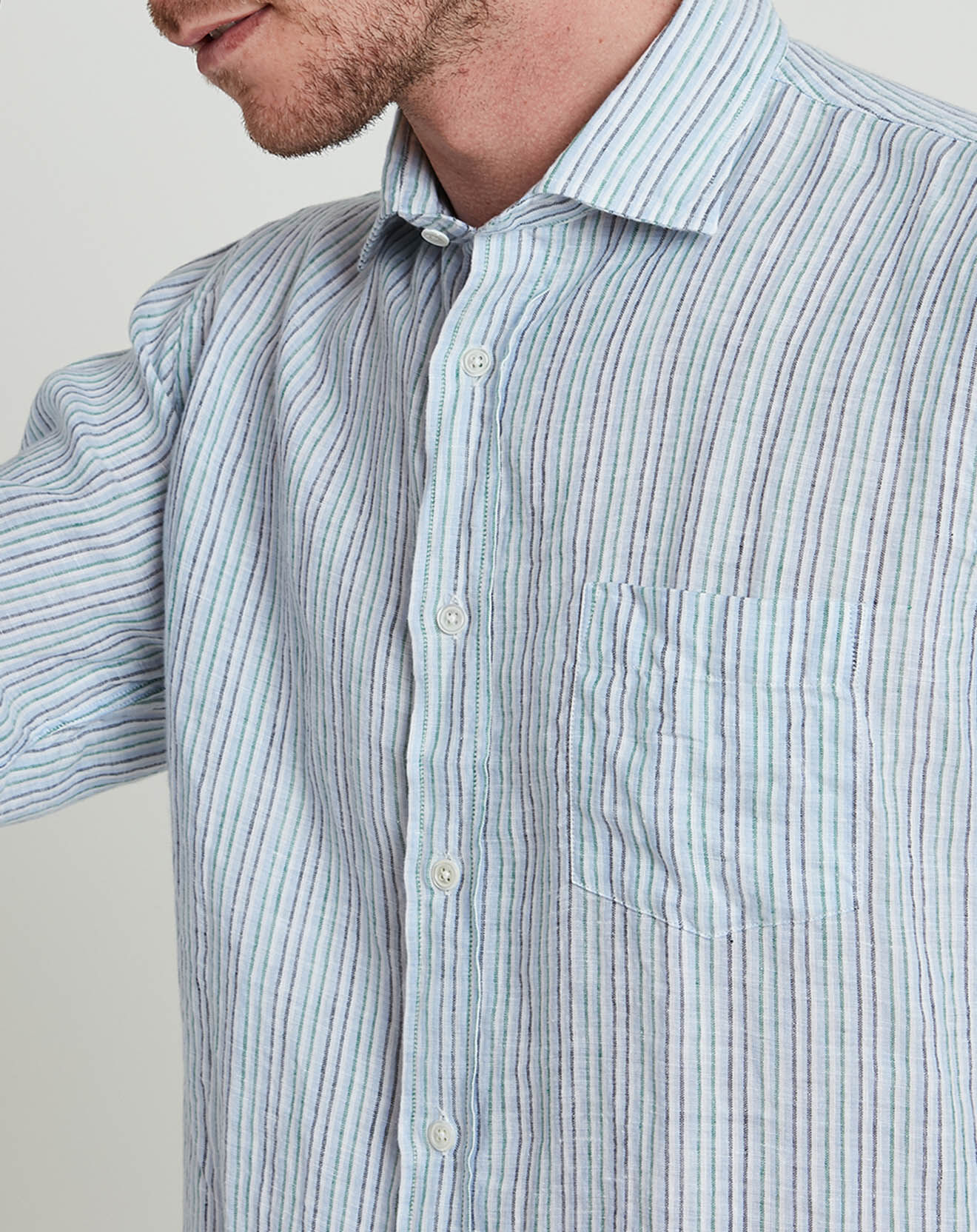 Hartford Chemise 100% Lin regular Paul à rayures vert/noir