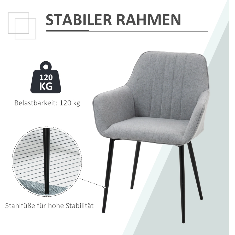 HOMCOM Stuhl 2-teilige Esszimmerstühle, mit atmungsaktivem Leinenbezug hellgrau