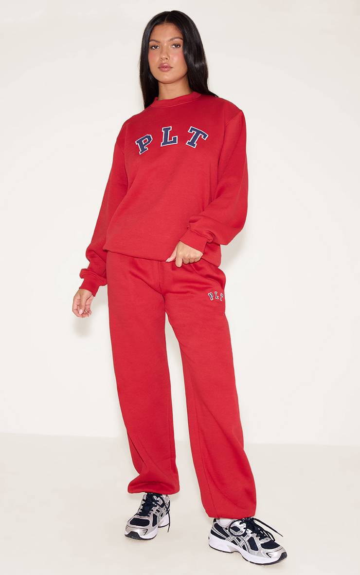 Rouge Sweatshirt Ample À Col Rond Avec Logo