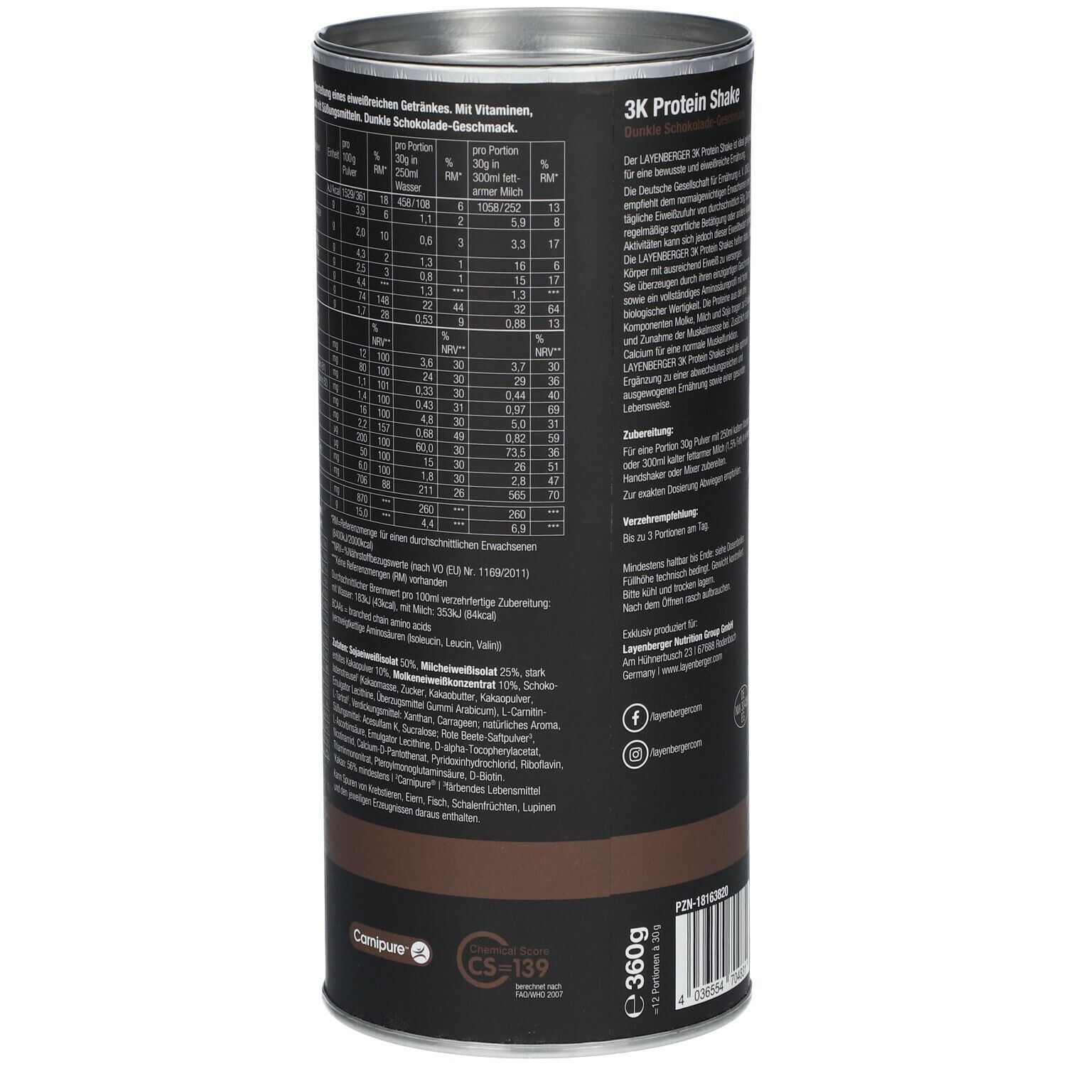 LAYENBERGER® 3K PROTEIN SHAKE Dunkle Schokolade