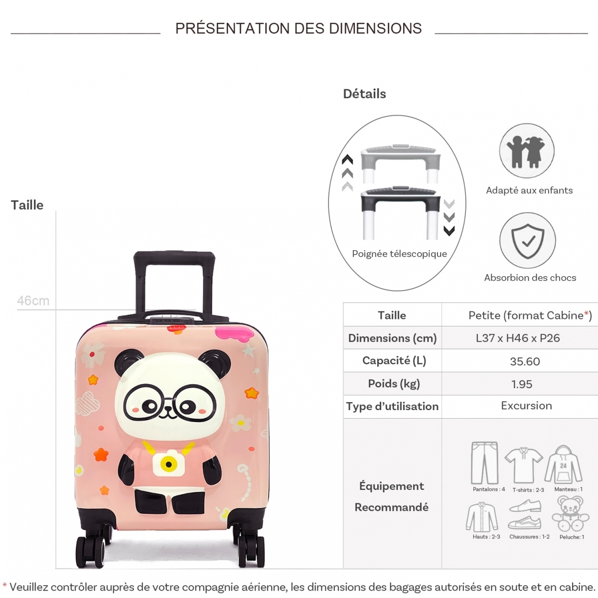 Les Sacs de K'rlot Valise cabine rigide enfant motif 3D Les Sacs de K'rlot 46cm