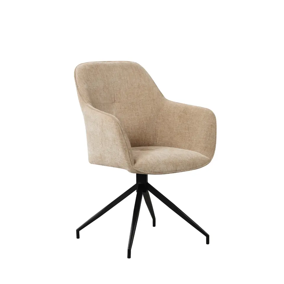 Draaibare eetkamerstoel Camiel chenille beige - Stof - Beige