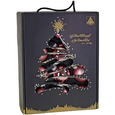 Riffelmacher Weihnachtsglaskugeln im Koffer, Altrosa, 24 Stück