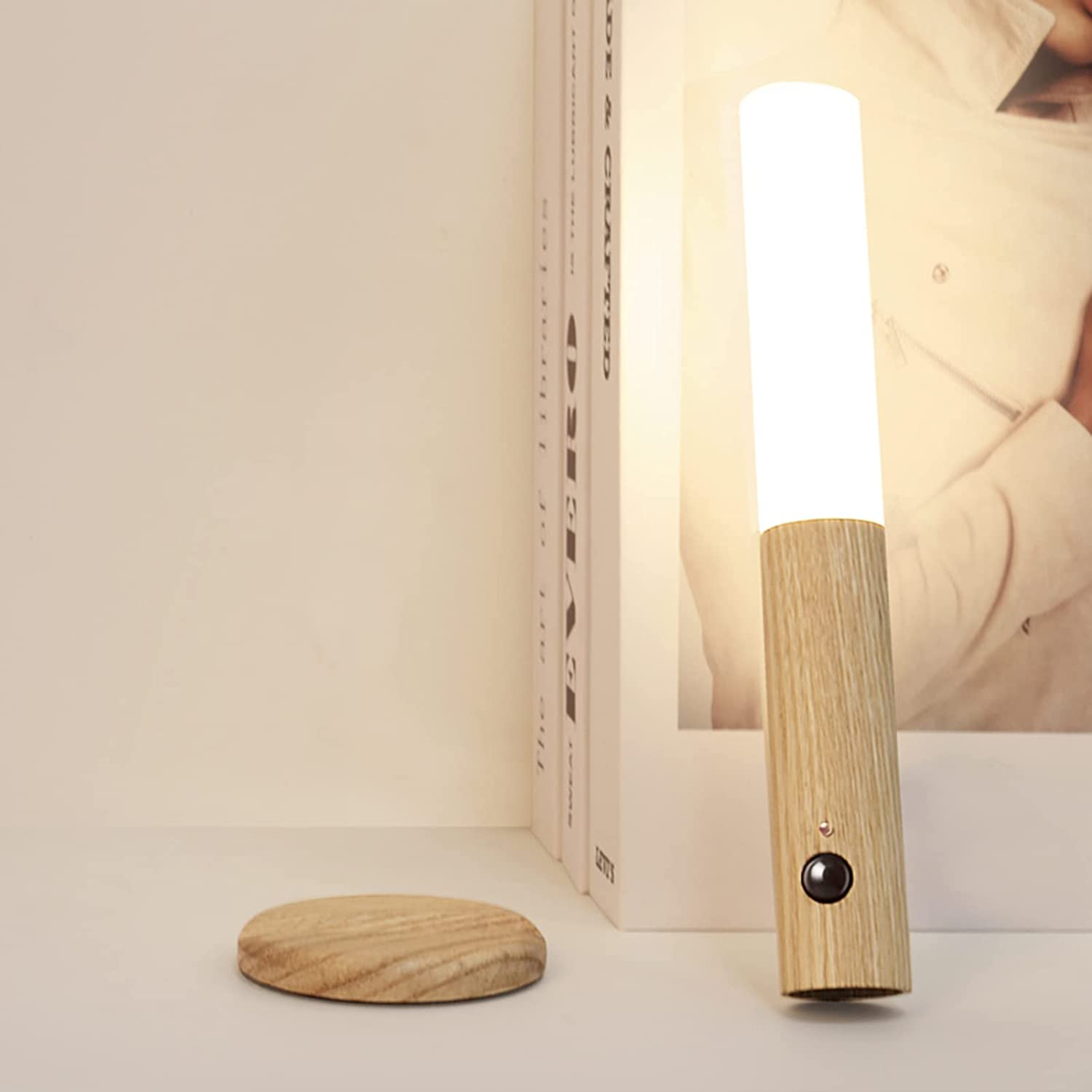 Magnetische Holz LED Wandleuchte Abnehmbares USB Nachtlicht Flur Beleuchtung mit Bewegungssensor - Hellbraun