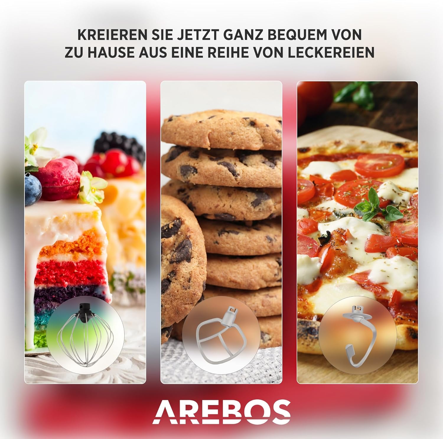 Arebos Küchenmaschine 1500W Türkis | Knetmaschine mit 2x Edelstahl-Rührschüsseln 4,5 & 5,5L | Geräuscharm | Küchenmixer mit Rührhaken, Knethaken, Schlagbesen und Spritzschutz | 6 Geschwindigkeiten