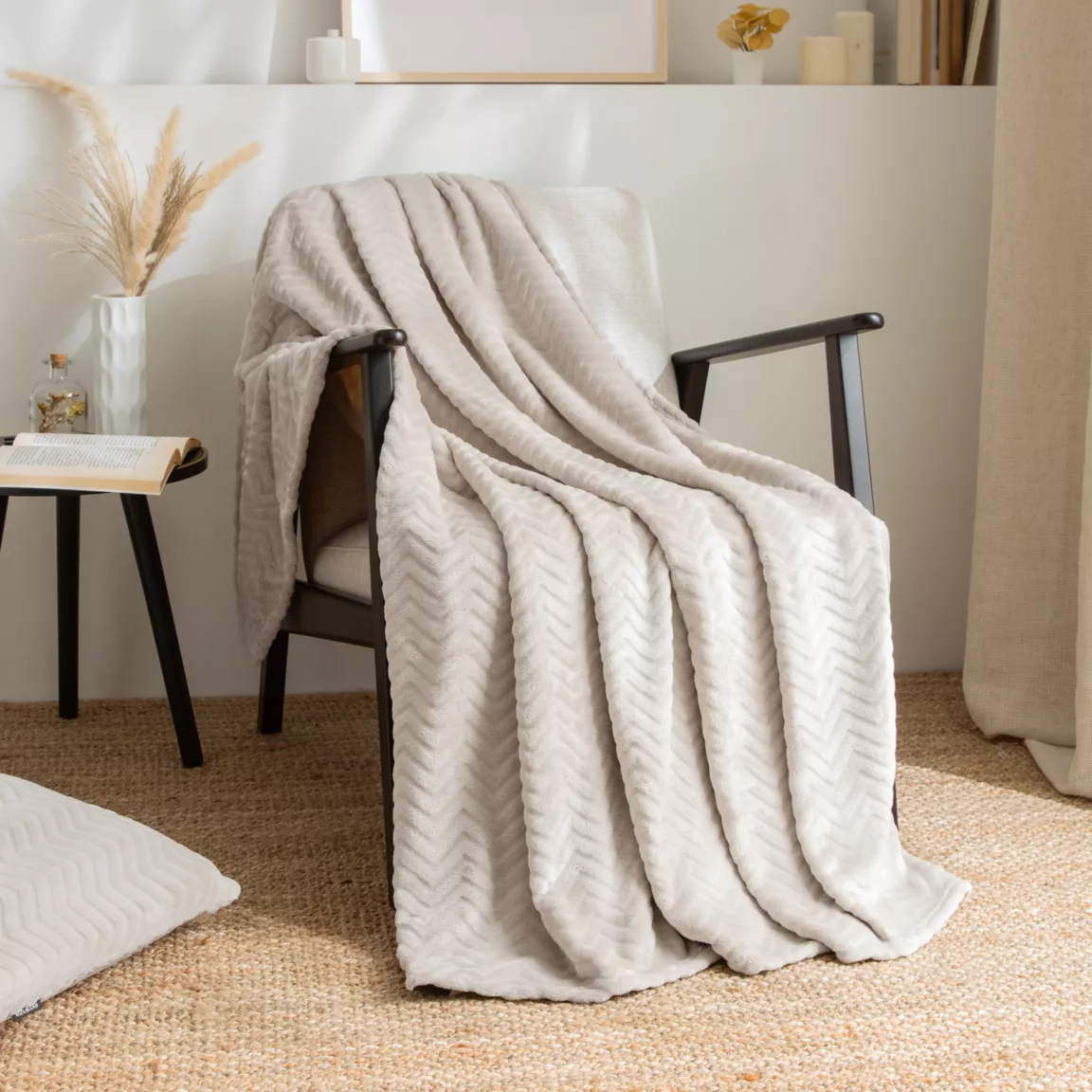 Plaid doux flanelle (130 x 180 cm) Zag Ecru