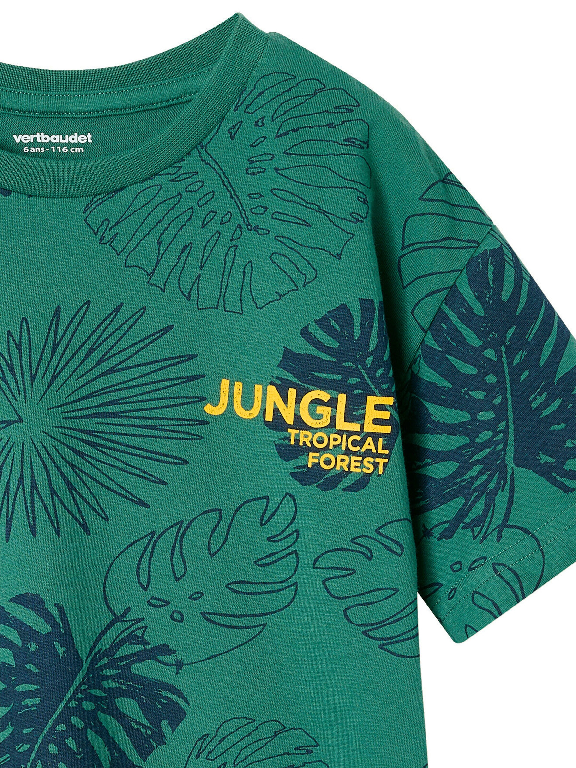 Vertbaudet Jungen T-Shirt mit grafischem Dschungelprint, Recycling-Baumwolle grün bedruckt