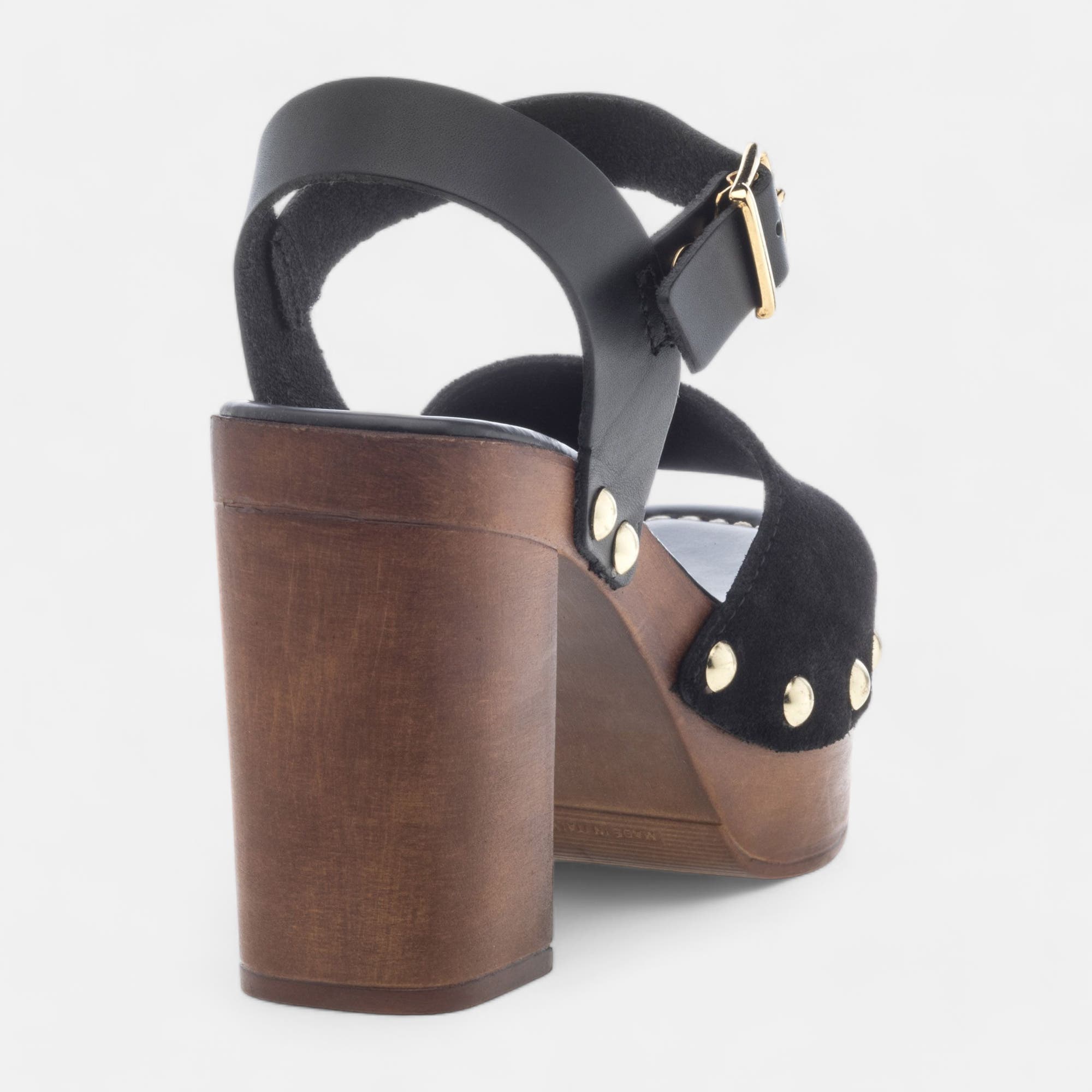 Chaussures semelle bois à talon Femme en cuir noir