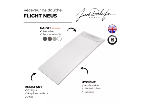 Receveur de douche antidérapant 160 x 90 JACOB DELAFON Flight Neus rectangle blanc