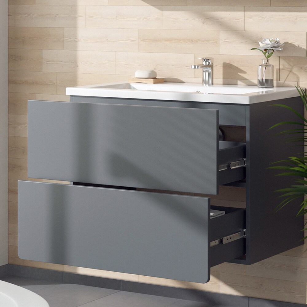 Vicco Badmöbel-Set Izan Grau modern Waschtischunterschrank Waschbecken