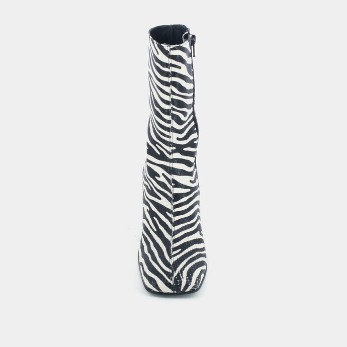 Bottes à talon haut  en cuir reptile zébré noir et blanc