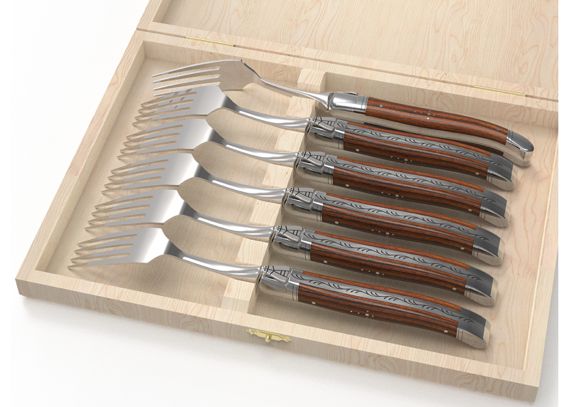Service de 6 fourchettes Laguiole avec un manche en bois de bocote et mitres en acier inoxydable