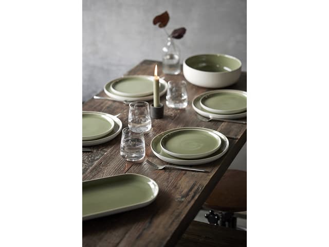 Studio Round Middagstallerken Matte white/Shiny moss