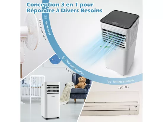 Climatiseur Mobile R290 4 en 1 - 9000 BTU 20 m² 2,6 kW [Classe Energétique A] avec Télécommande （Noir)