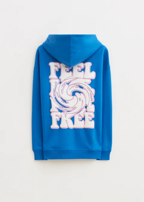 Hoodie met print feel good blauw (BLW.K)