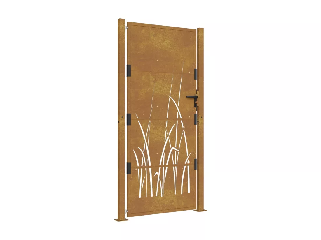Portail de jardin 105x205 cm acier corten conception d'herbe